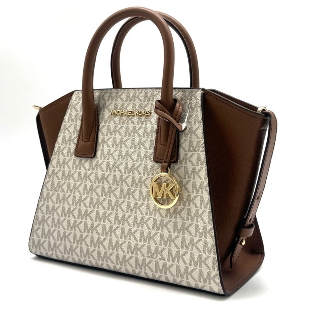 Michael Kors Avril Small Logo and Leather Satchel Bag Vanilla/Brown